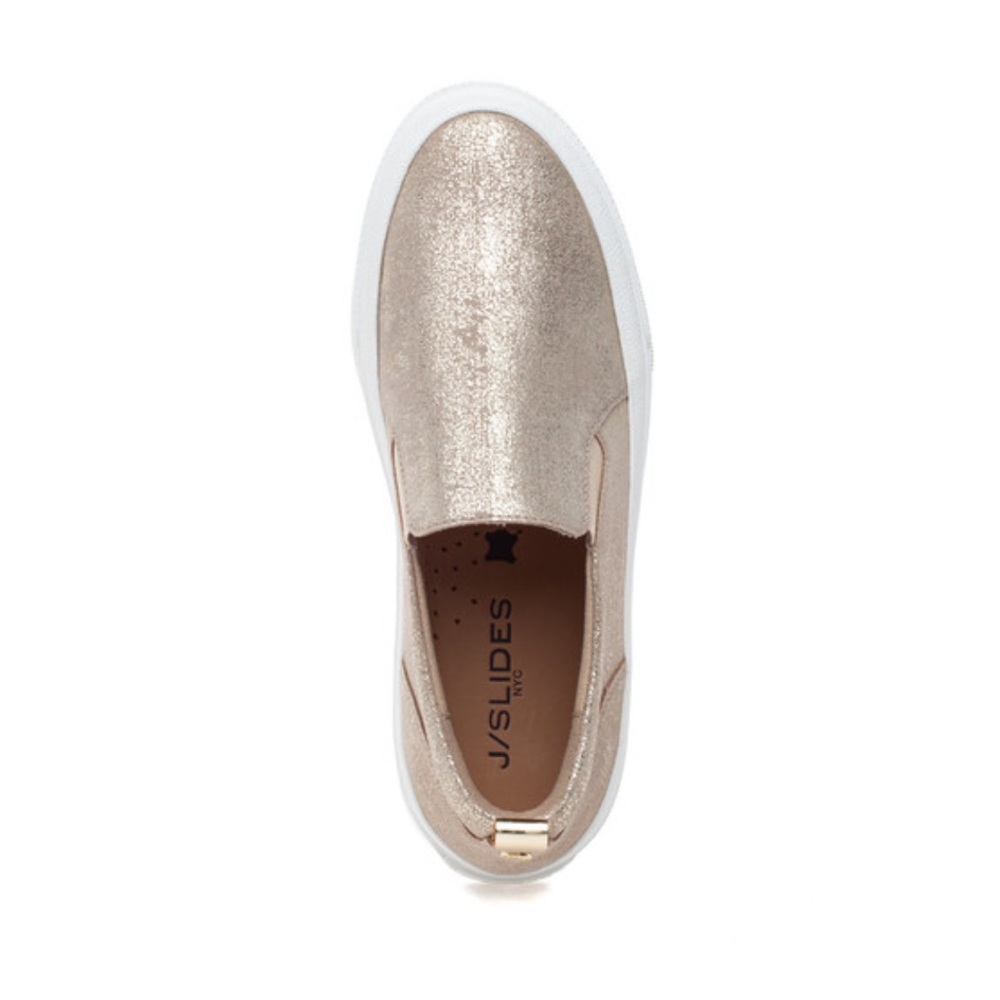 NWT J/SLIDES GIA Light Gold Metallic Suede Sneaker - Picture 5 of 14